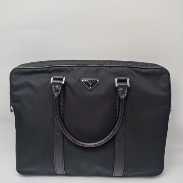 99新 Prada/普拉达 97新16991普拉达黑色尼龙拼皮手提公文包