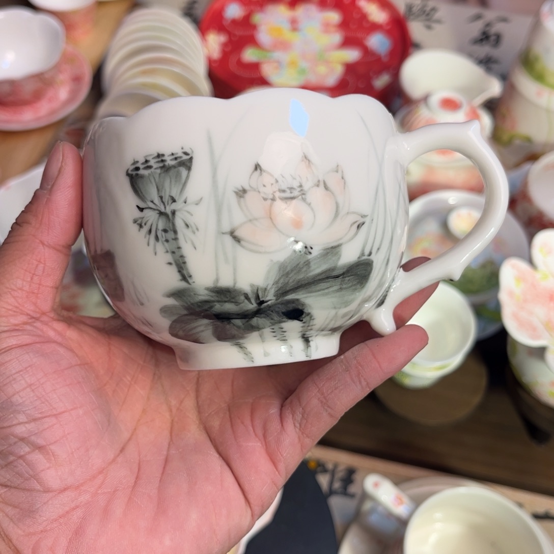 手柄款陶瓷墨荷把手