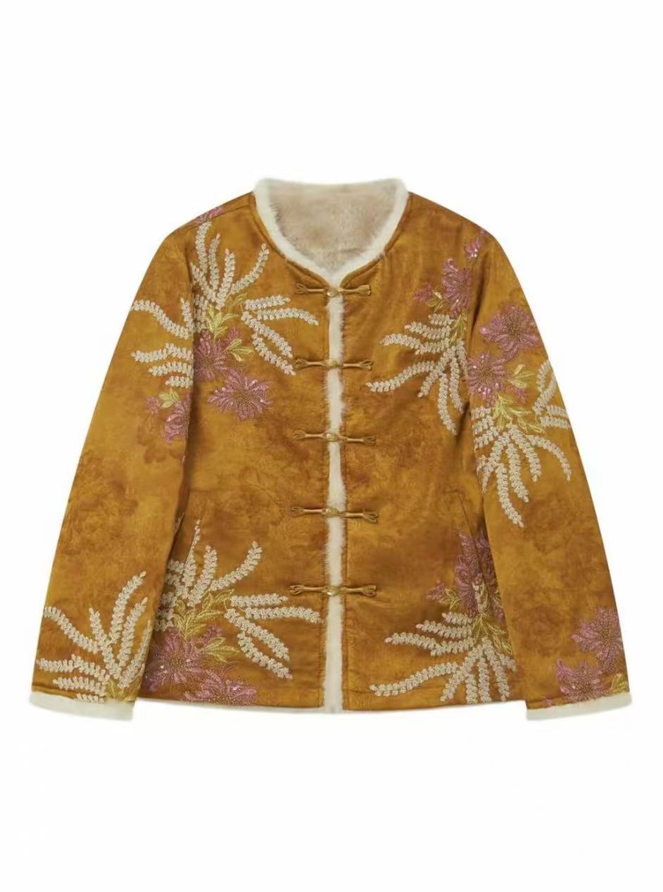 【暮秋繁锦】2025冬款新款双面穿水貂毛外套新中式百搭