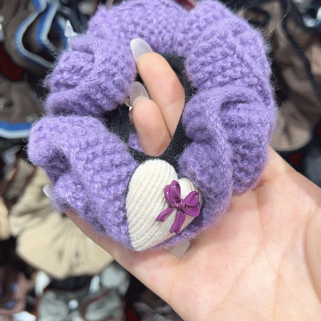 羽毛不锈钢紫色爱心毛线发圈