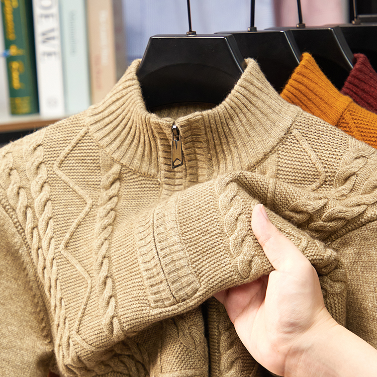 【山羊绒100%反季福利】轻奢软黄金羊绒毛衣男士加厚立领拉链打底衫