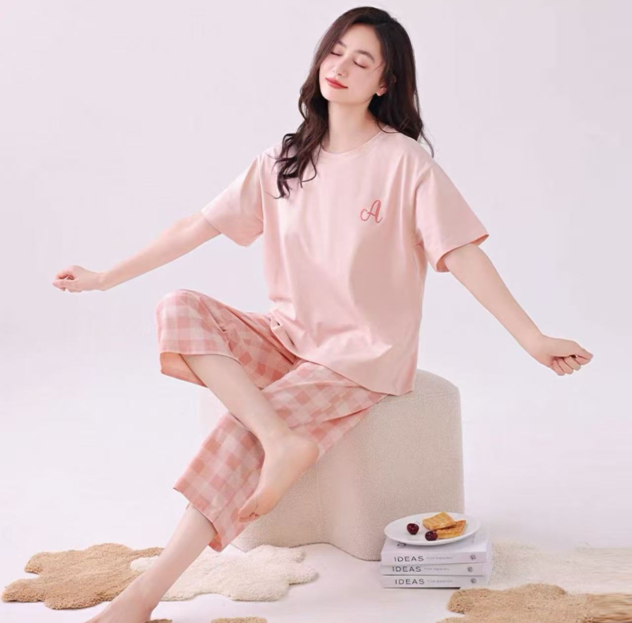 睡衣女士春秋款夏季短袖七分裤薄款纯棉家居服可外穿全棉套装