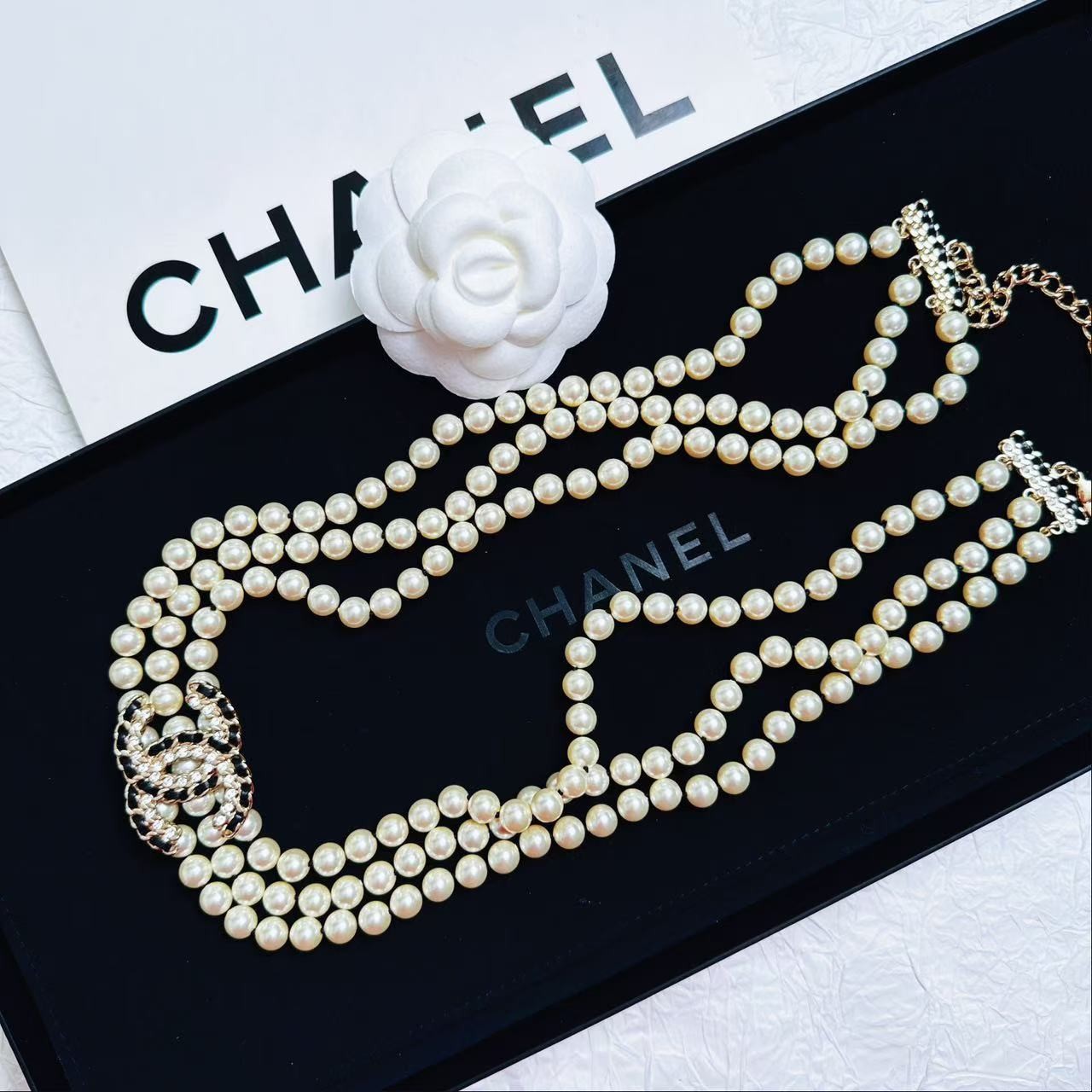 95新 Chanel/香奈儿 柚礼中古/香奈儿双C三层珍珠项链LZ501355