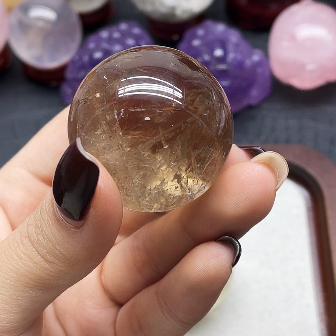 珠宝半成品未镶嵌水晶21茶晶球37mm