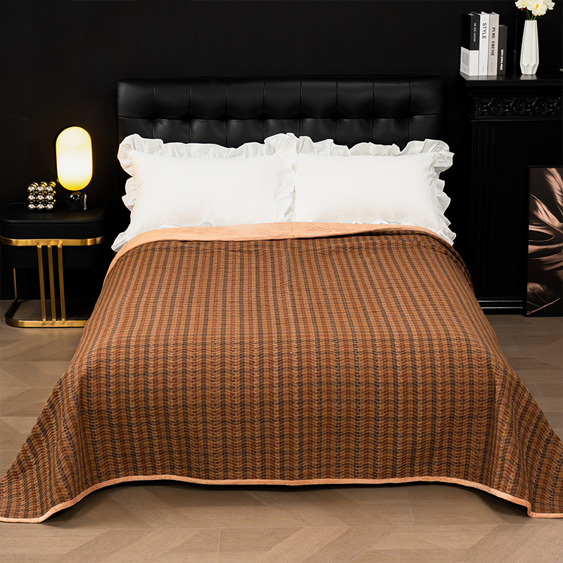 【床盖-加大棱格眠纹-咖-220】美式奶油系列四季双面床盖