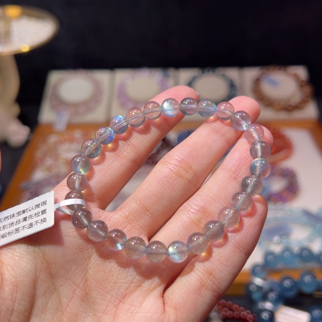 长石手串未镶嵌7m殿堂级冰种灰月光