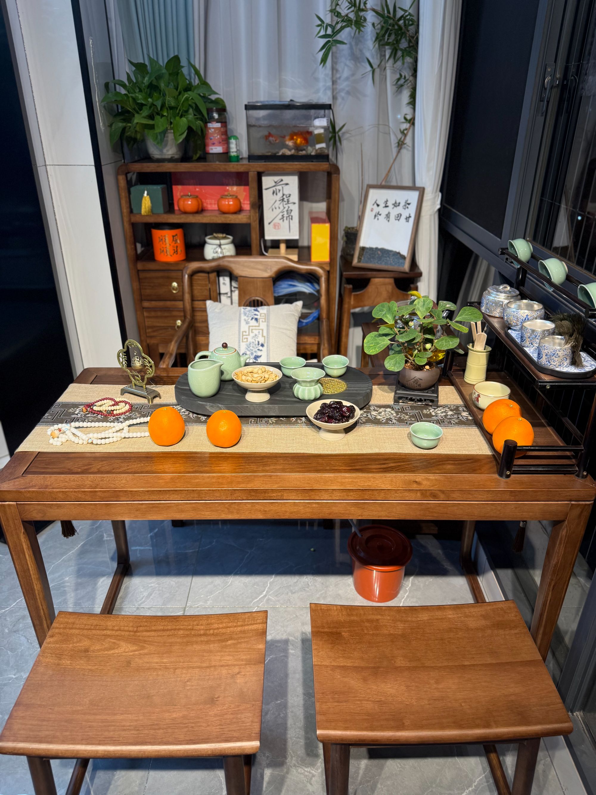 【樽匠】新中式胡桃木阳台茶桌干泡茶桌卧室书房家用禅意茶桌椅组合