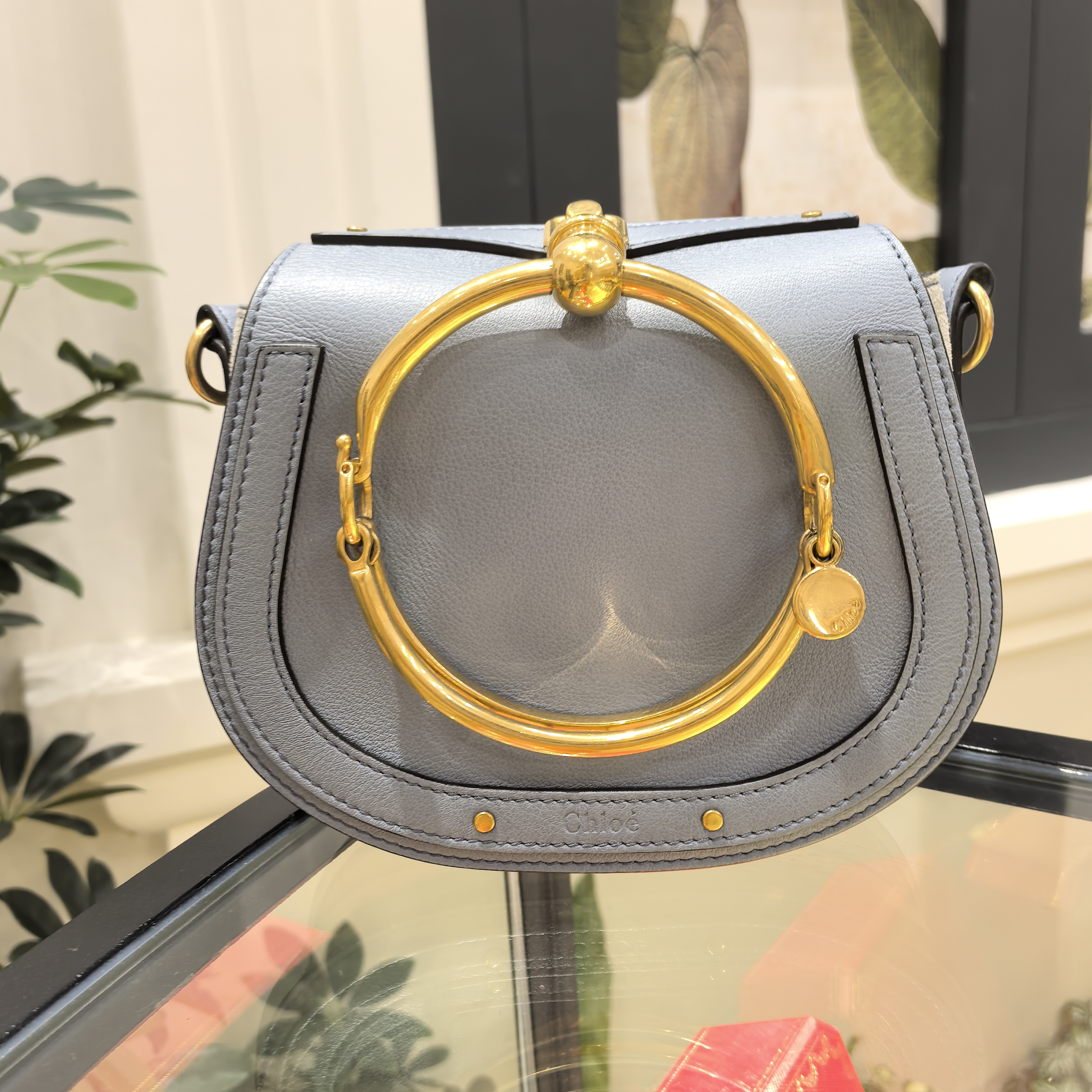 95新 Chloe/蔻依 蔚蓝中古/蓝色圆环金扣手提包