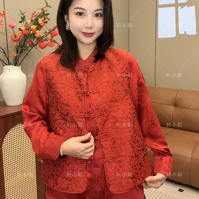【轩小姐】新年高品质中式浮雕花复古盘扣棉马甲新中式国风女装6727