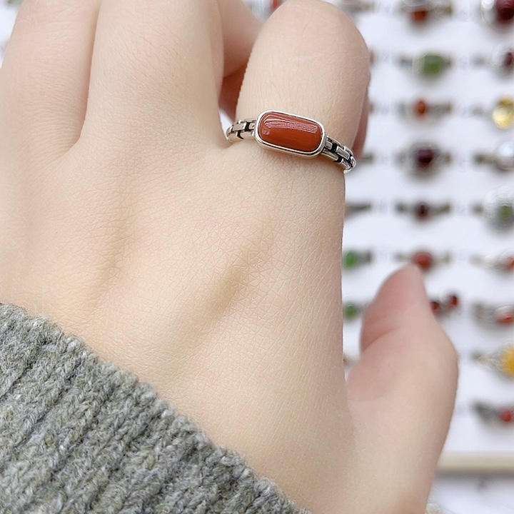 玛瑙/玉髓戒指银S925镶嵌925银