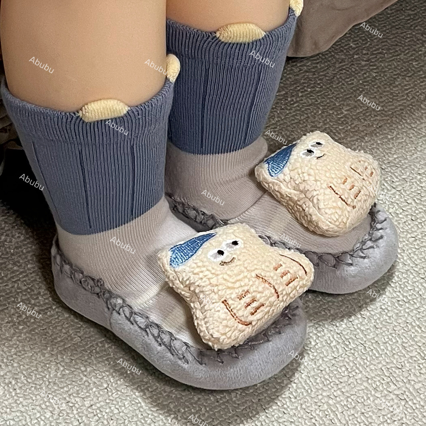 Abubu 春秋季婴儿学步鞋软底卡通防滑点胶防掉宝宝地板鞋袜两双
