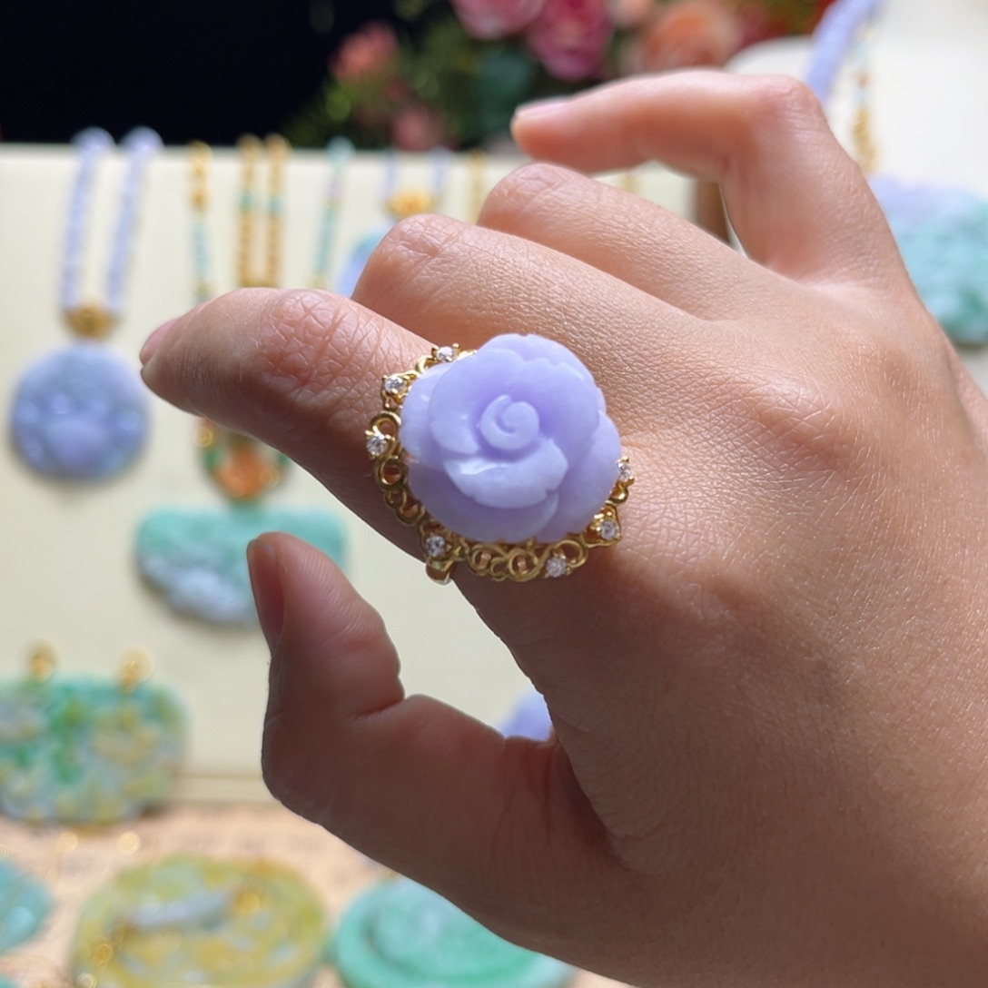 翡翠颈饰银S925镶嵌紫牡丹