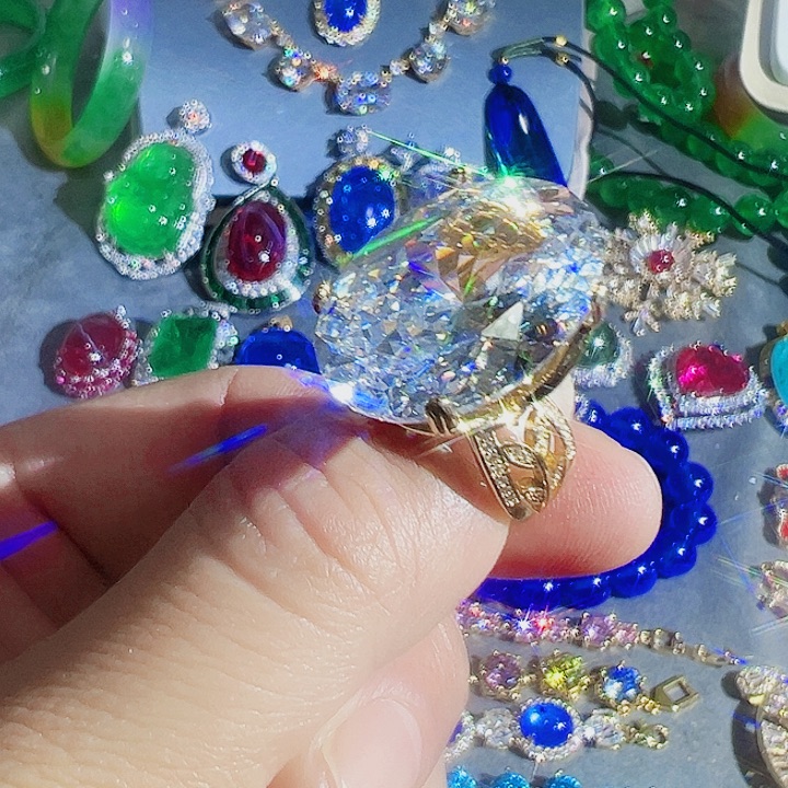 钨金红色蓝色满钻镶嵌