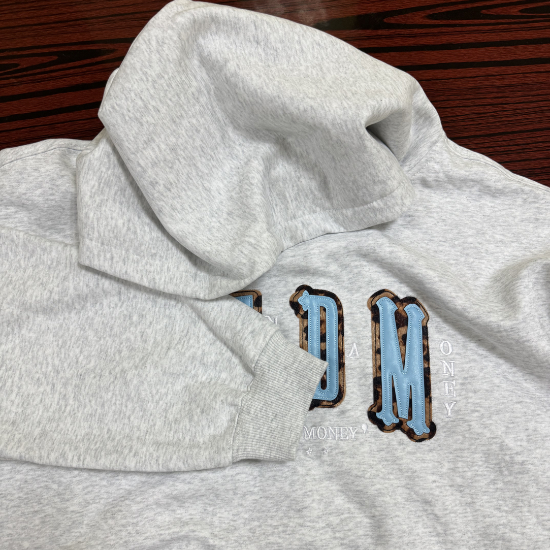 M家贴皮四字连帽休闲卫衣 美式街头百搭宽松情侣帽衫春秋