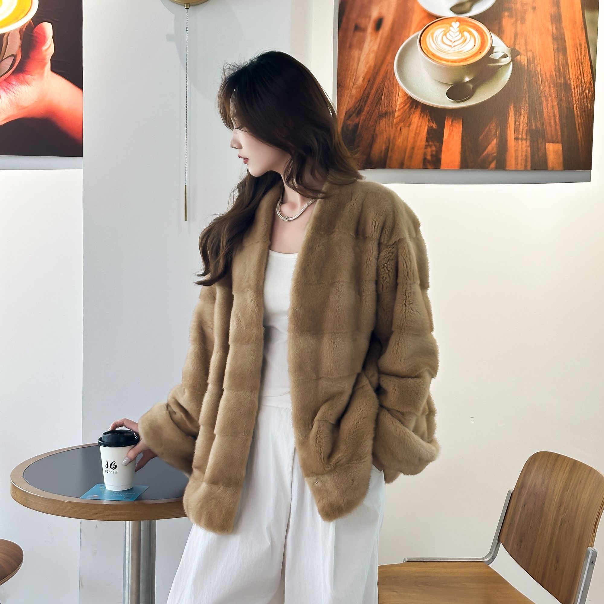 【伊菲祥】2024冬季新款轻奢进口水貂外套中长款韩版女25001