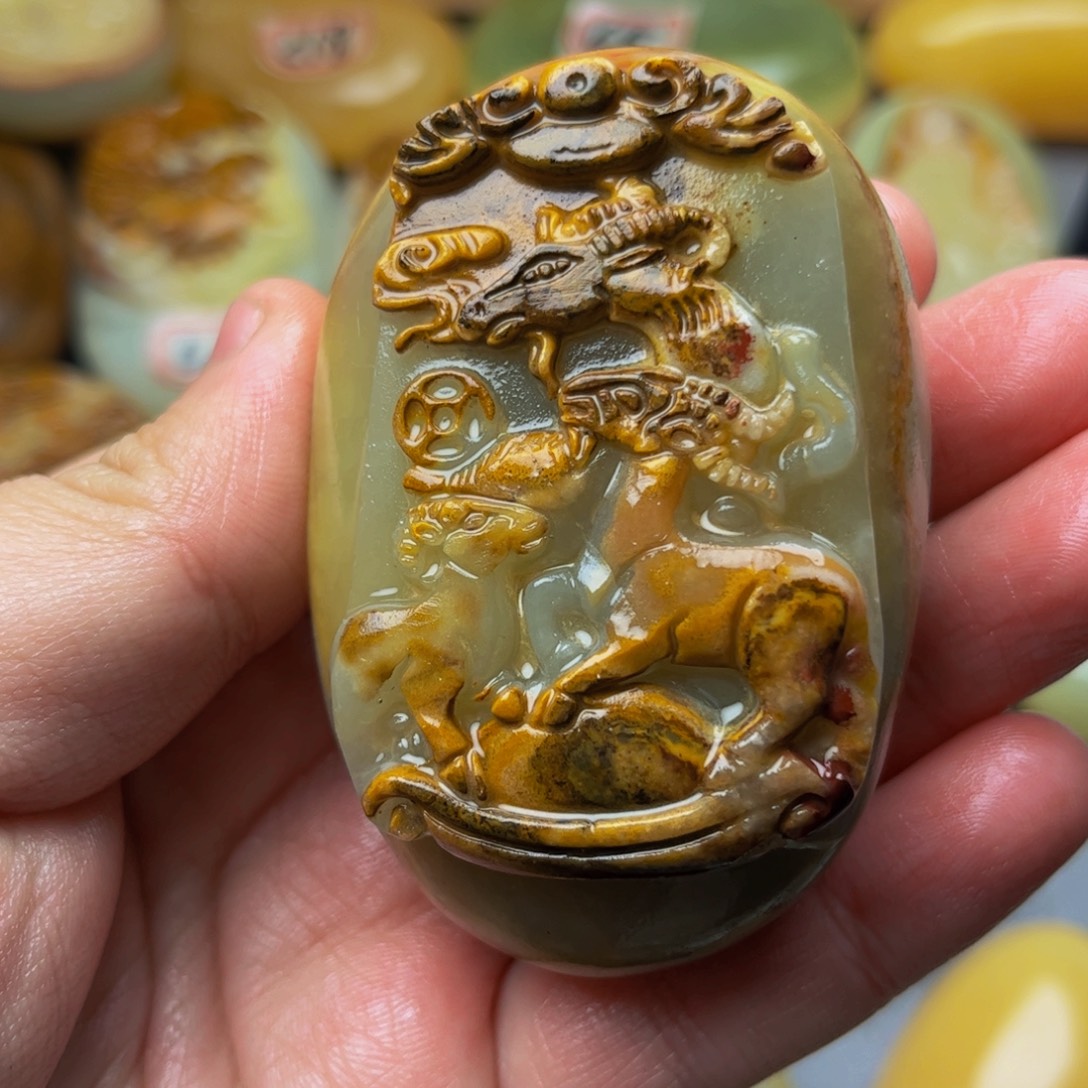 石材方解石手把件羊