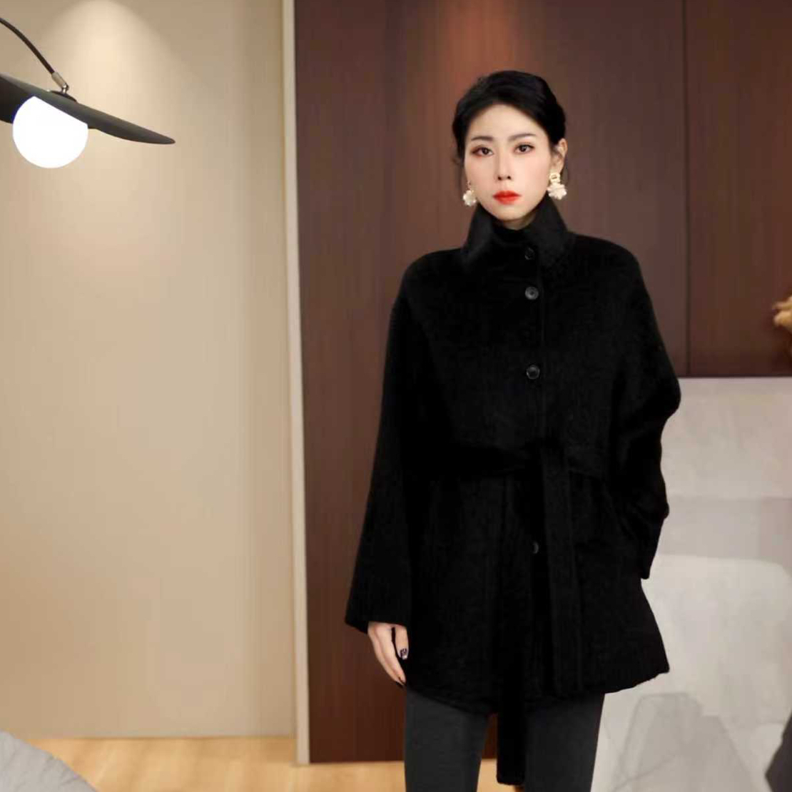 【短款立领腰带】100%羊毛小个子双面手工羊毛大衣气质百搭韩版