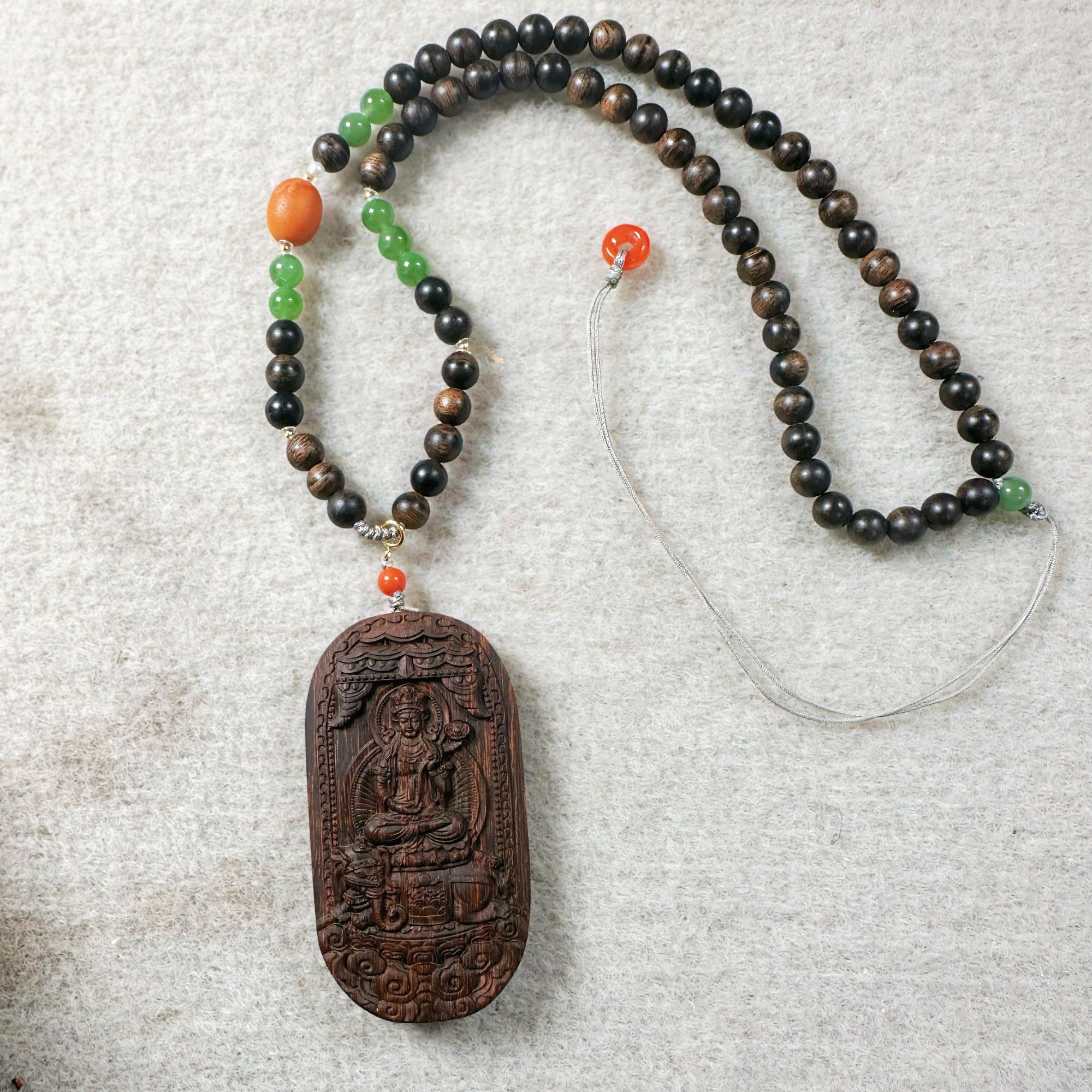【香木雅集】沉香手串-沉水留疤老白棋+沉香木雕普贤设计款