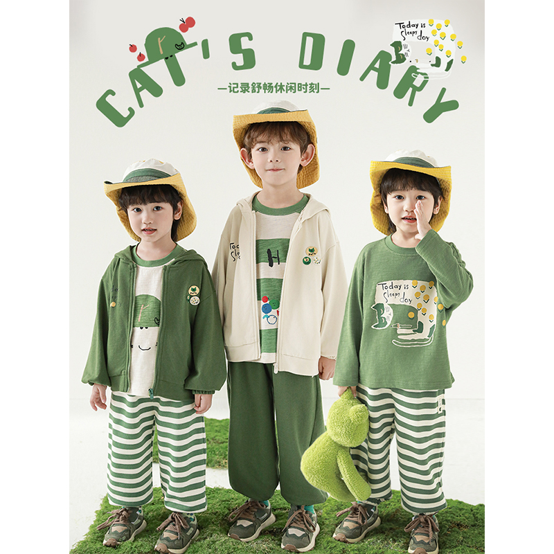 YOEHYAUL/幼悠春一波 【猫咪日记】男童潮流休闲可爱长袖T恤 N5578