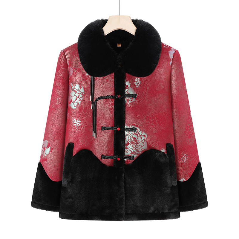 老年女装奶奶装冬装加绒保暖外套皮毛加厚一体妈妈老太太棉袄棉衣