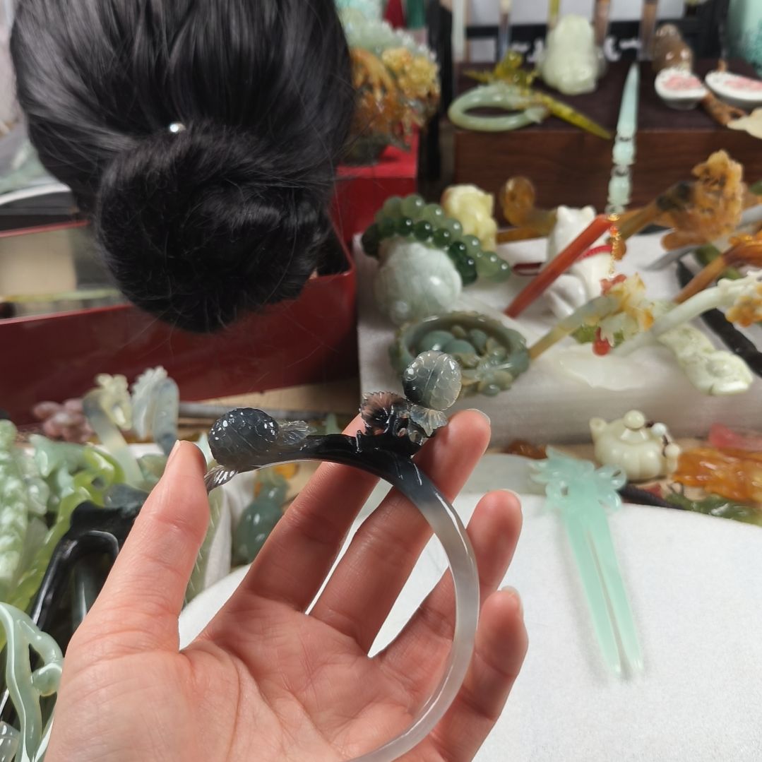 蛇纹石玉发饰合金