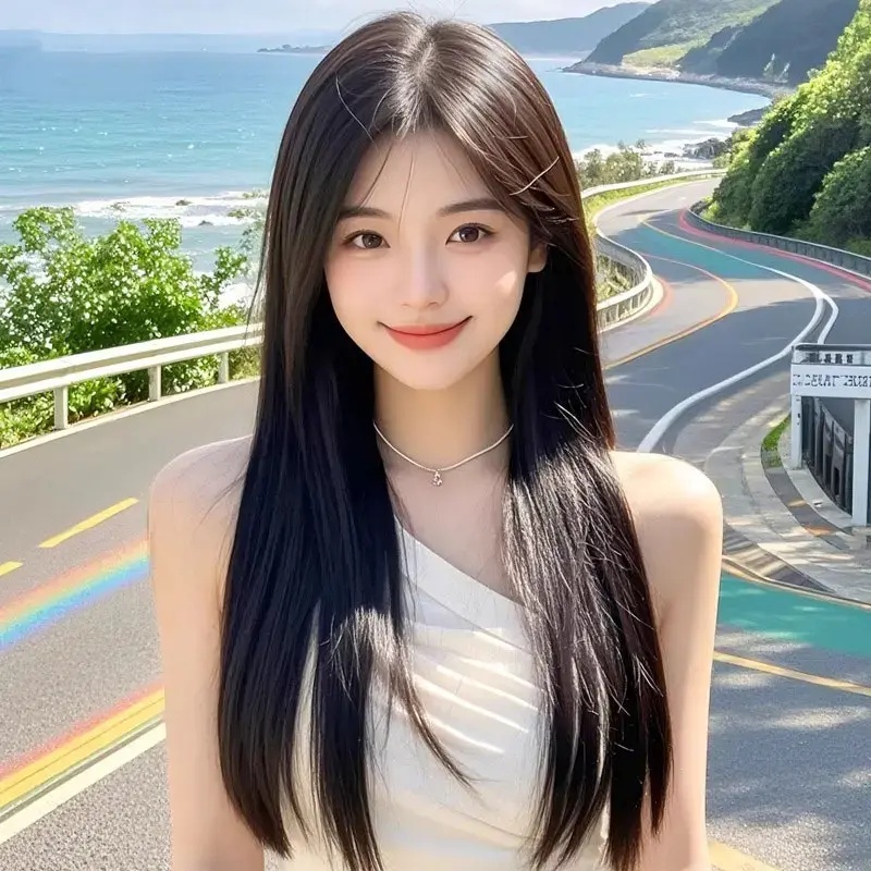假发女隐形发际线轻薄透气中长直发仿真头皮递针手织款全头套假发