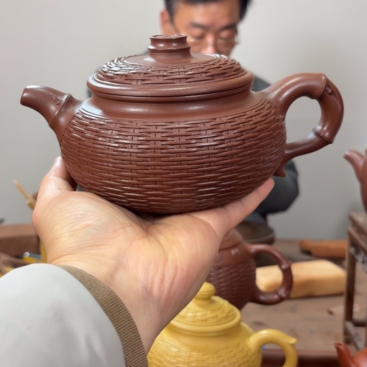 紫砂茶壶竹编大仿古