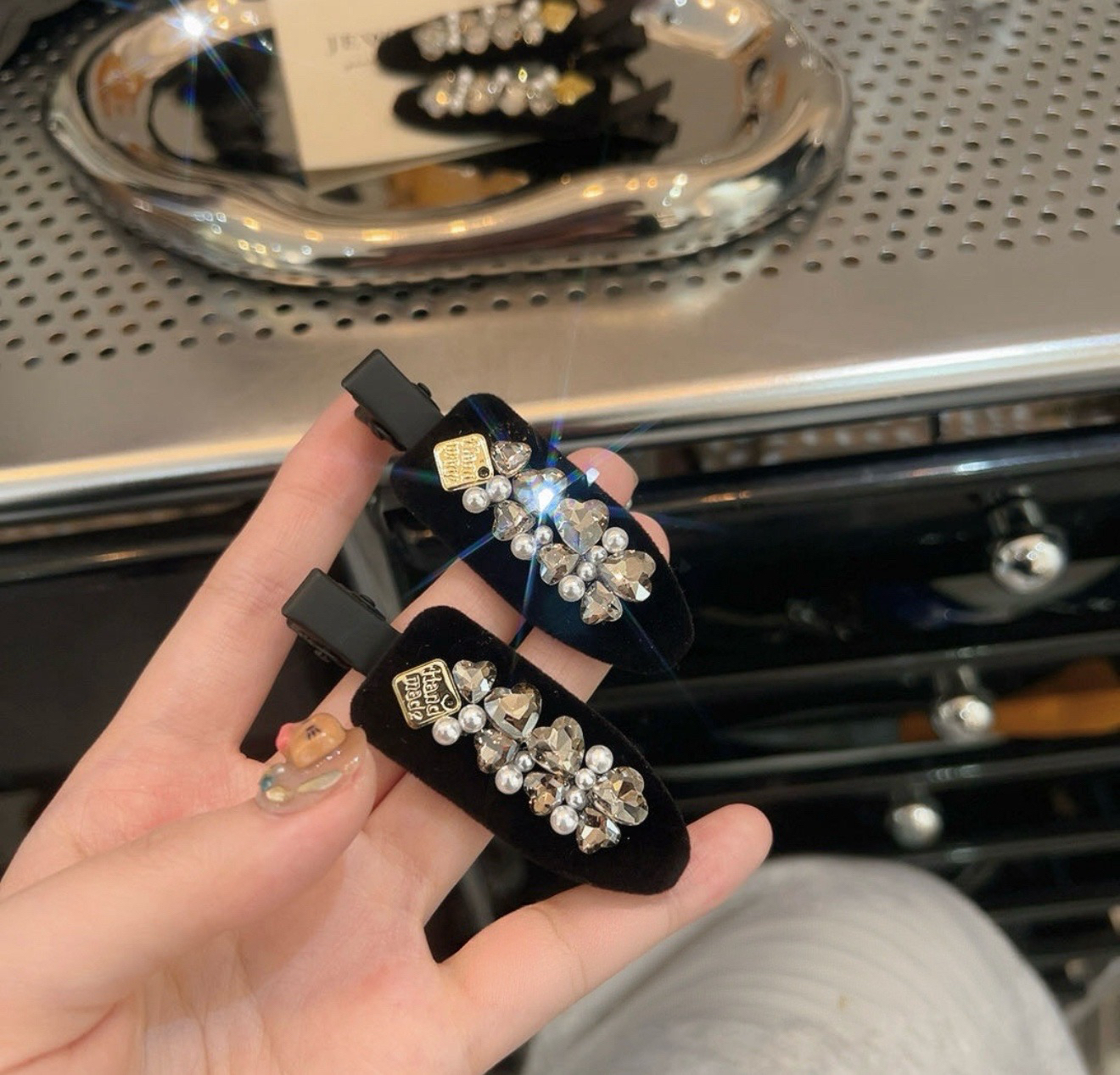 韩国丝绒爱心锅铲发夹（一对）