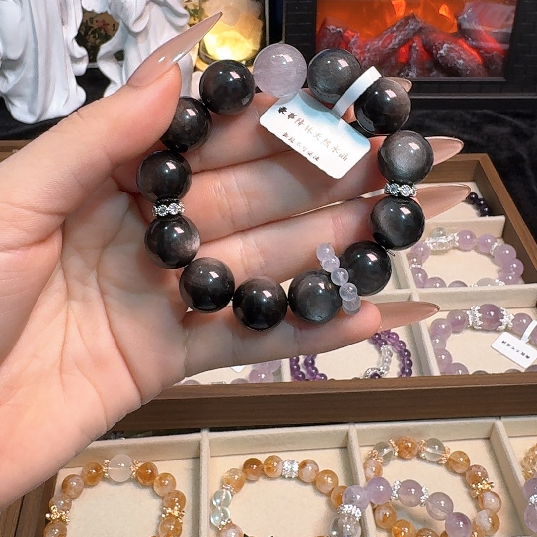 水晶手链未镶嵌银曜石