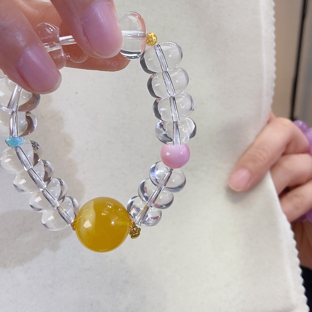 水晶手链18K金镶嵌设计款盘珠手链