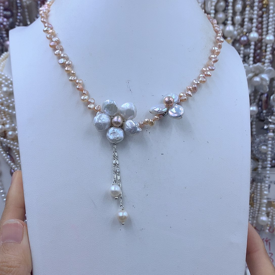 银S925镶嵌淡水珍珠项链耳饰