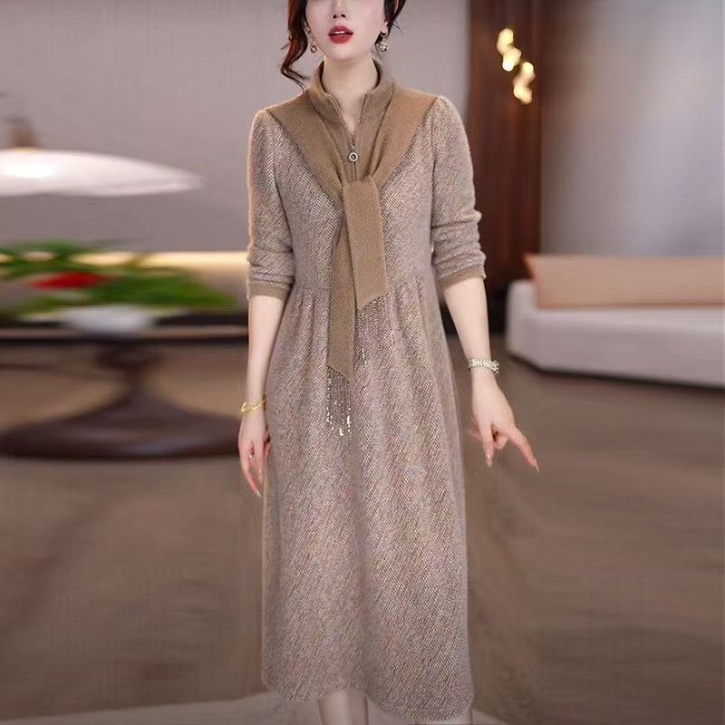 5838#气质轻奢高级感女装2025秋冬新款时尚洋气显瘦打底连衣裙子