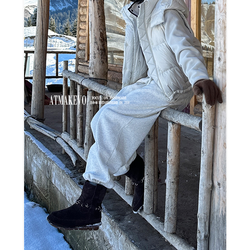 吕小布 | 高级感卫裤 100%棉加绒抓毛保暖松紧腰运动休闲裤女0897