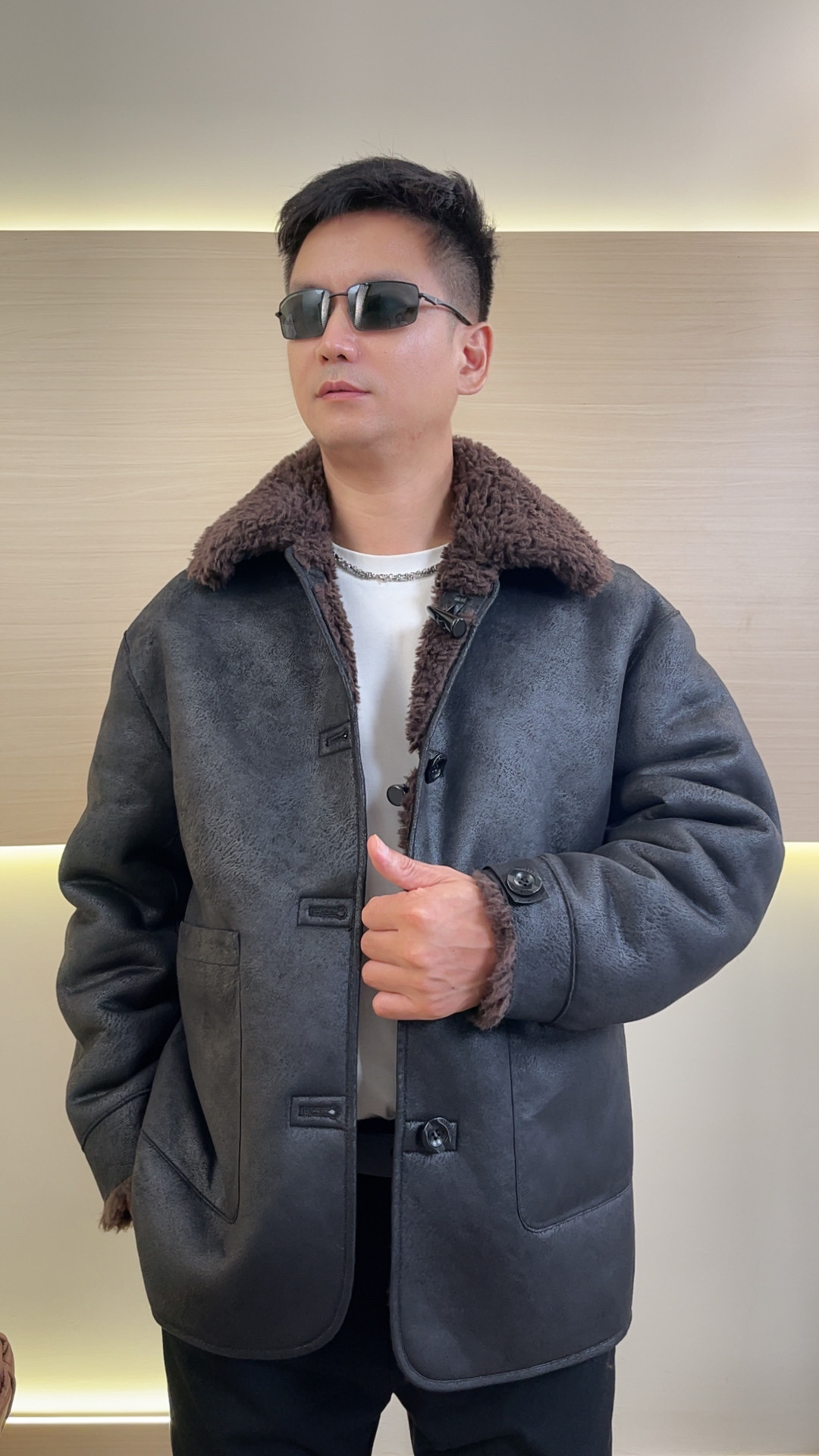 男士时尚潮流羊毛外套冬季保暖男装轻奢男款休闲男加厚休闲夹克