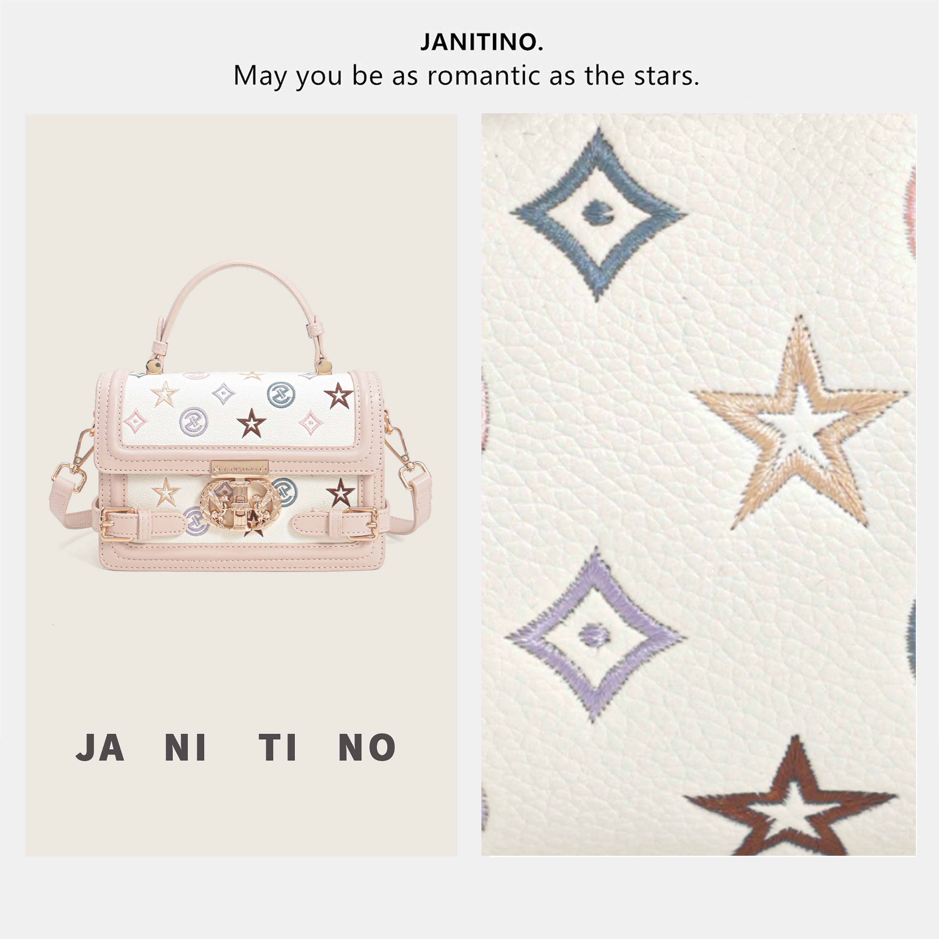 JANITINO/佳妮蒂诺当季新款姗姗家百搭女士单肩手提盒子包610刺绣