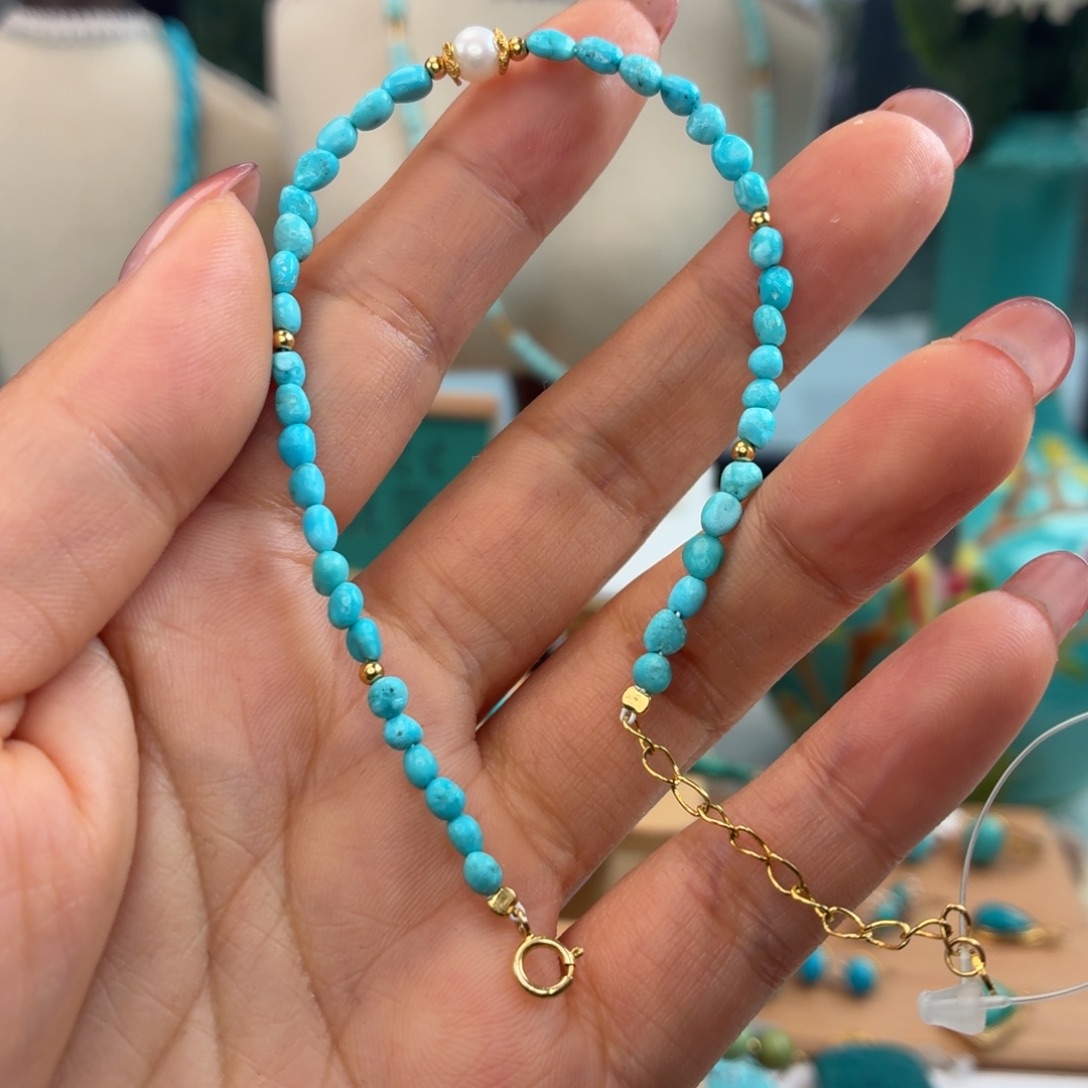 绿松石银S925镀金镶嵌手链