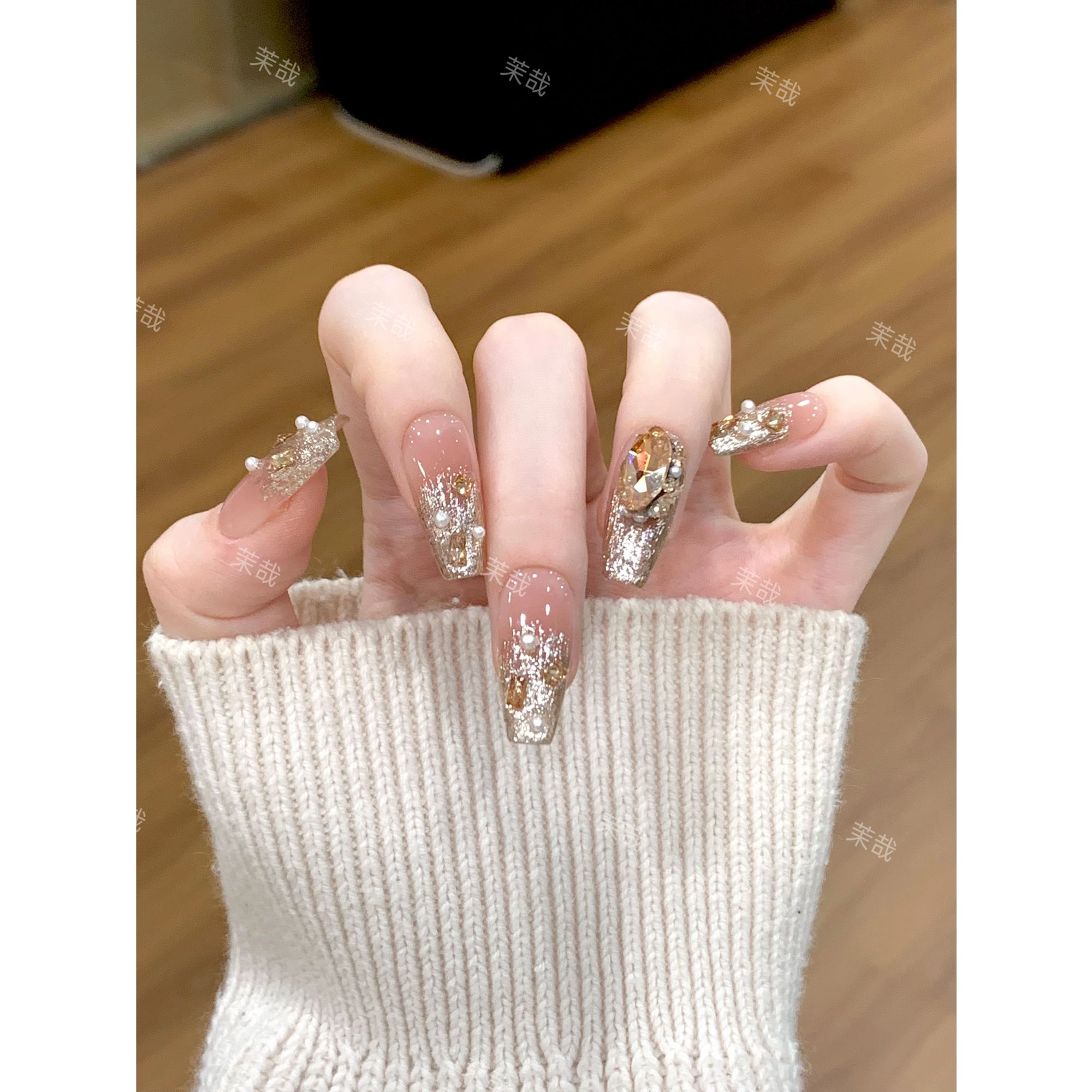 茉哉现货【松岛冰茶】纯手工定制美甲拆卸穿戴甲A5010