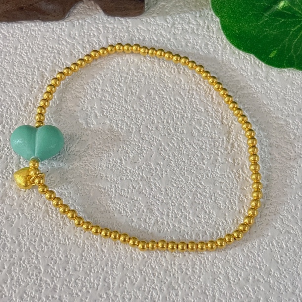 1780天然绿松石屁桃18K手串2.3mm，主石约12×9.5×7mm