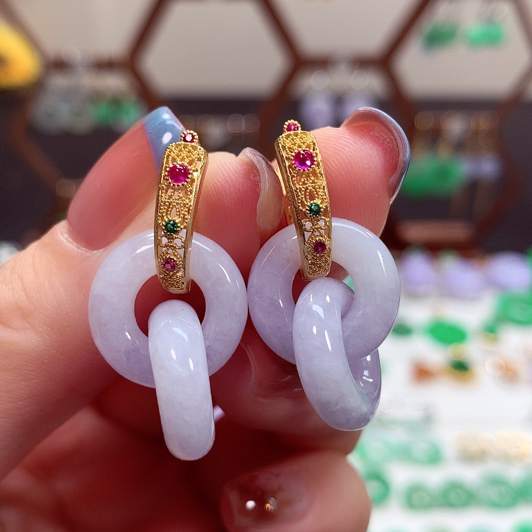 翡翠耳饰银S925镶嵌天然翡翠