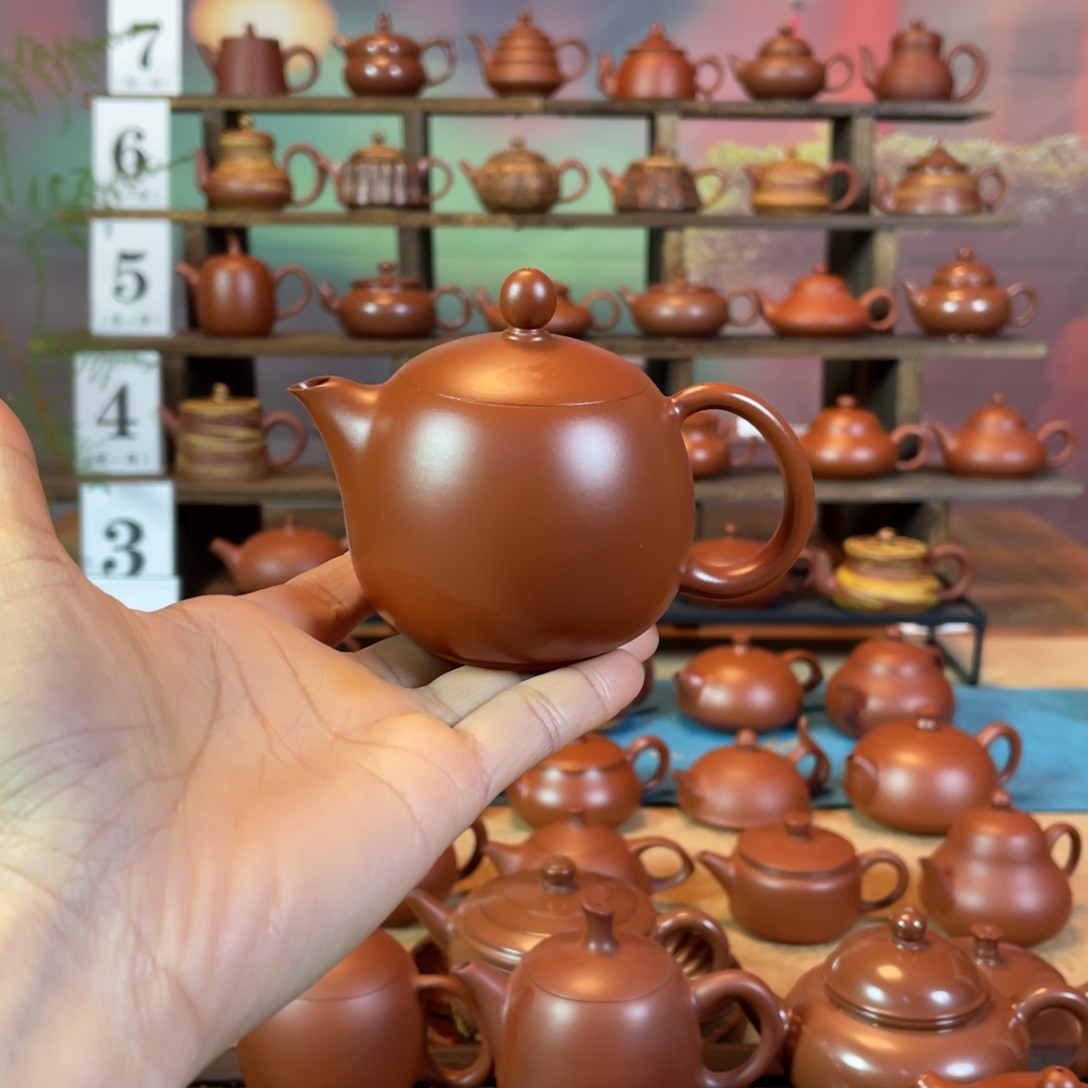 茶壶紫砂小*潮州手工手拉朱泥龙蛋壶