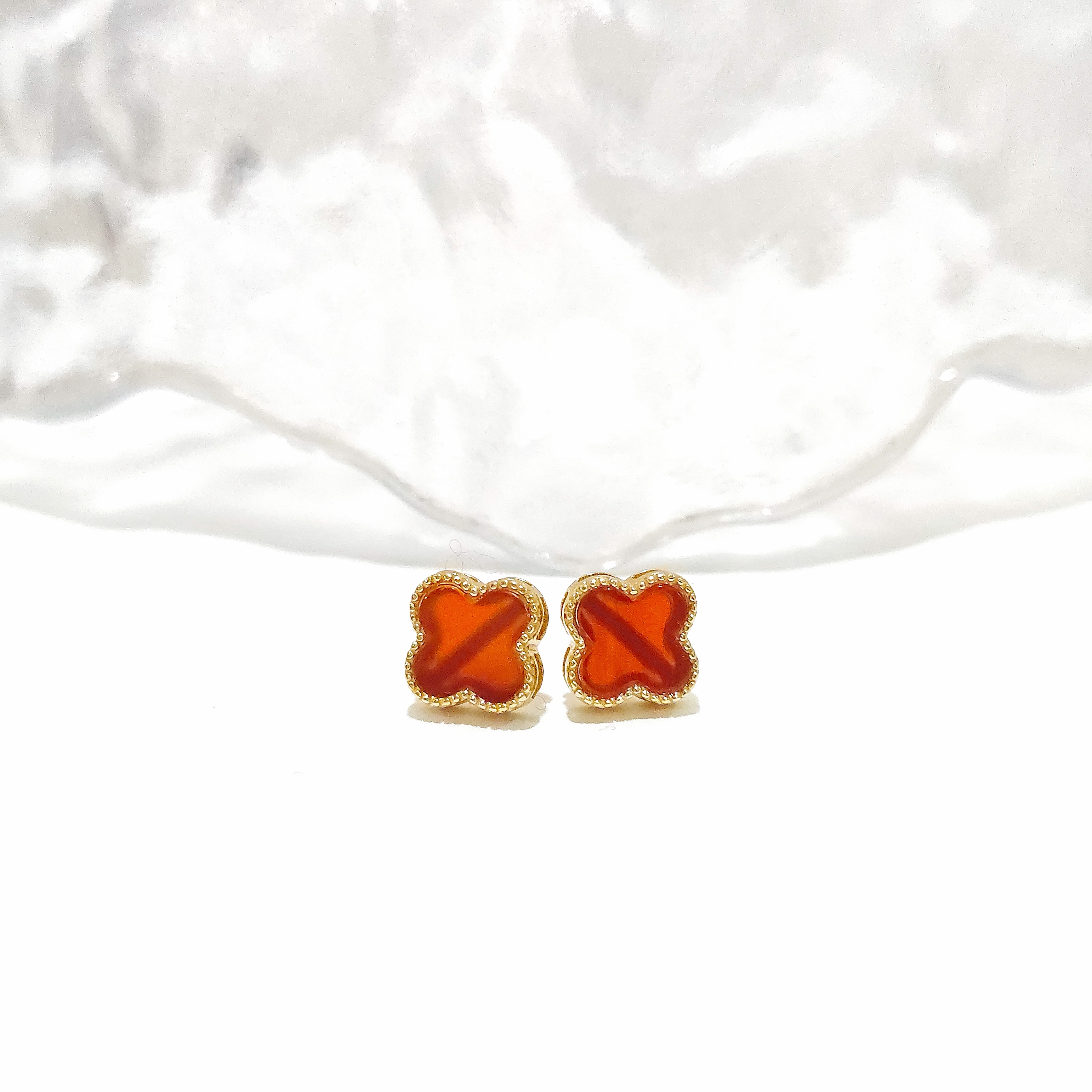 龙瑞珠宝-天然红玛瑙幸运四叶草耳钉小香风轻奢气质百搭款耳饰