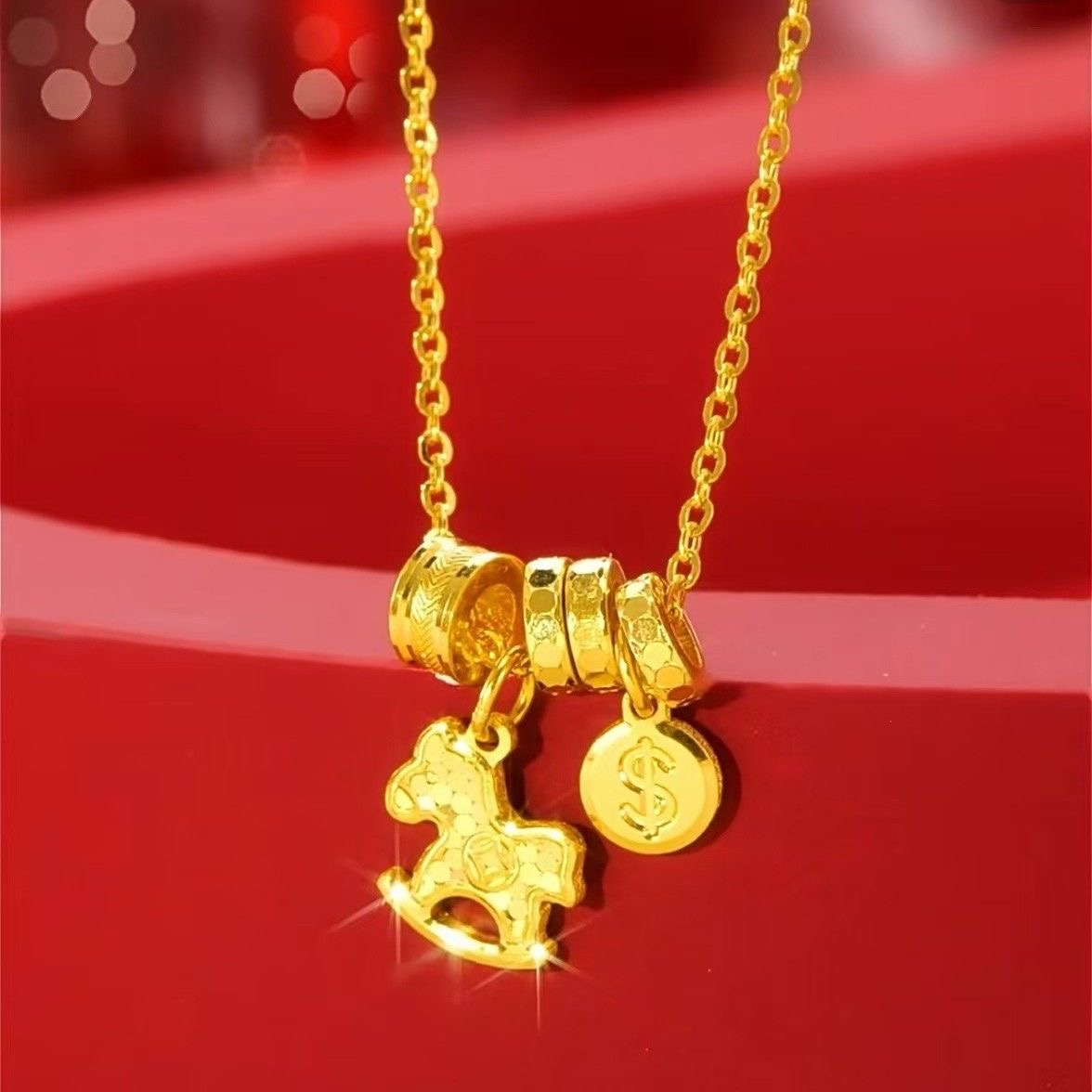 项链 镀金马上有钱花项链锁骨链终身保色生肖马本命年