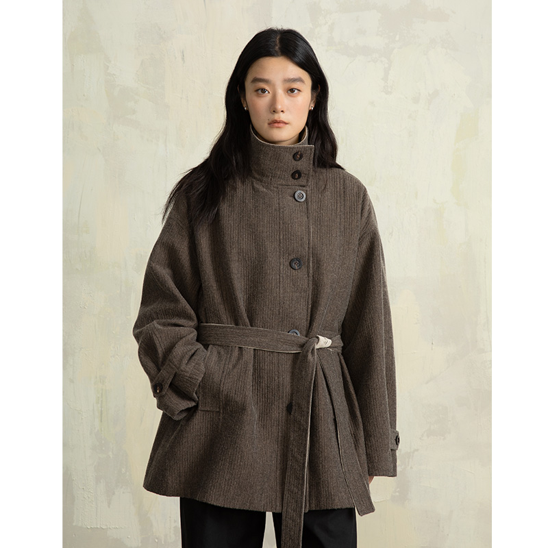 ziilam枝蓝 立领腰带外套女羊毛显瘦保暖翻领高级感原创设计秋冬