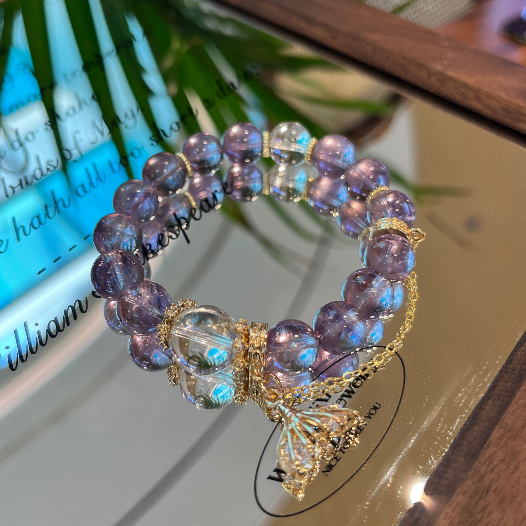 【扶摇直上】10mm紫水晶+白水晶 原创设计天然紫水晶手串 A380