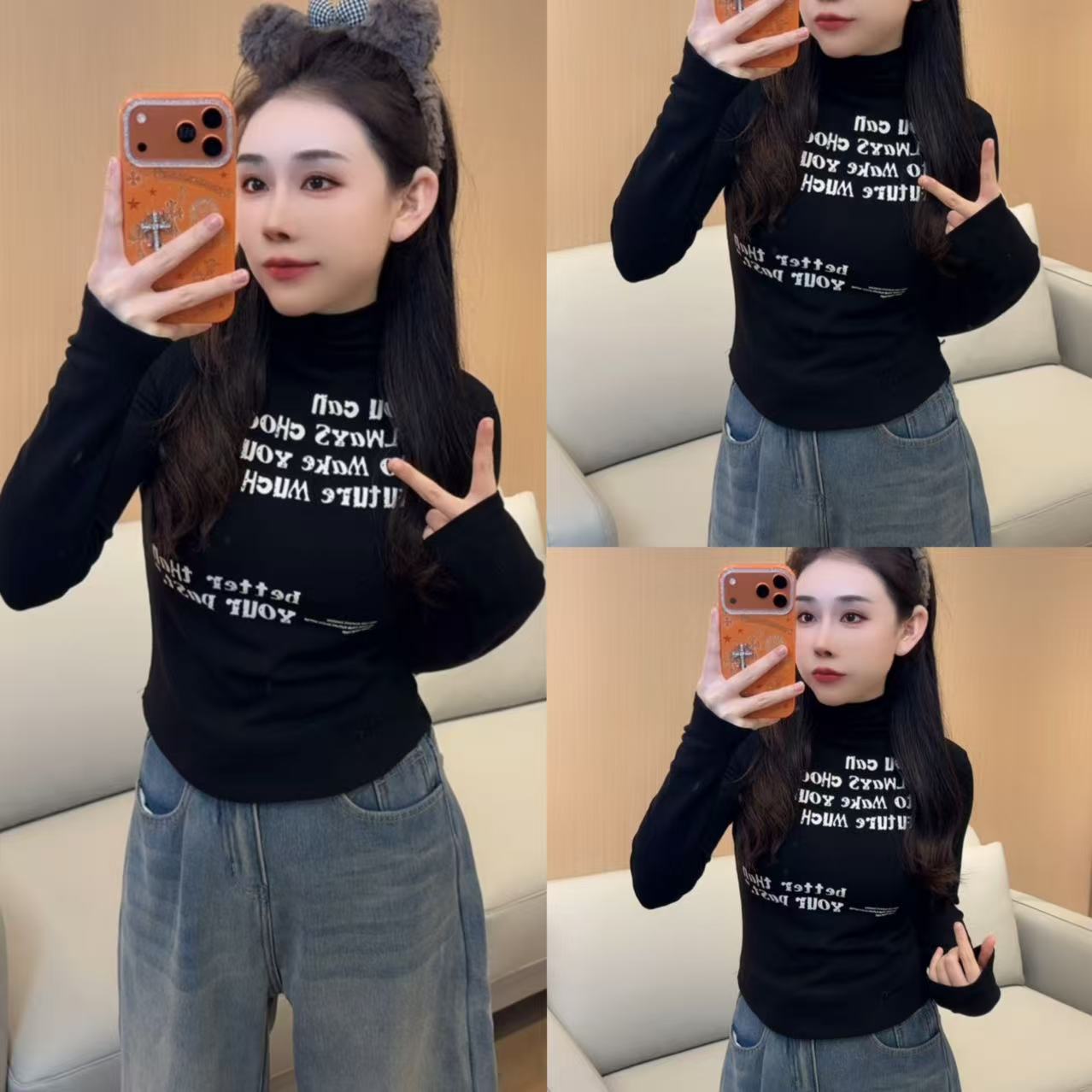 新款韩版时尚半高领字母上衣MQ#10252