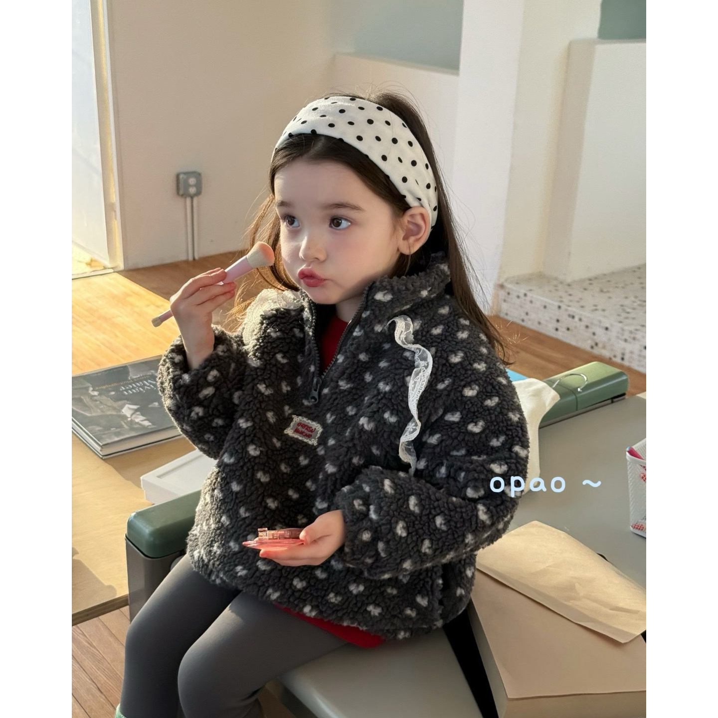 Opao～25秋冬女童韩系加厚爱心毛毛衣8061