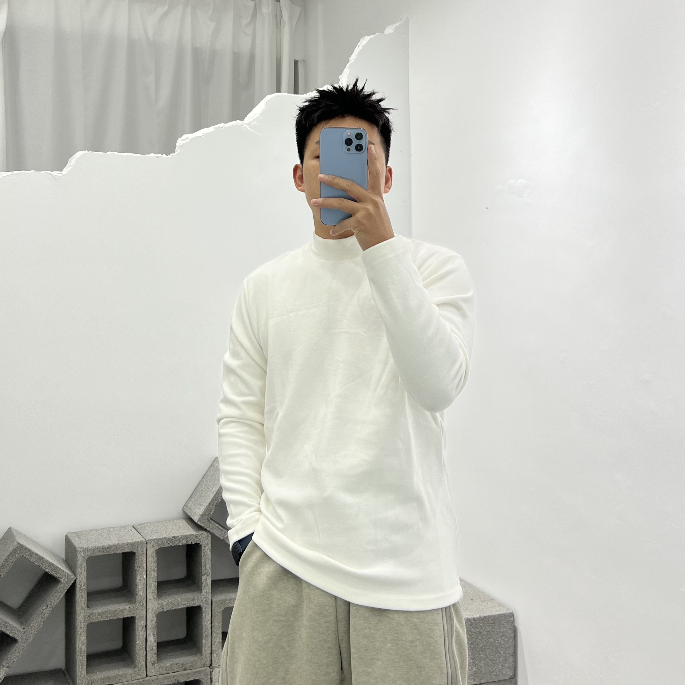 25855 冬季中领磨毛简约百搭神器长袖T男