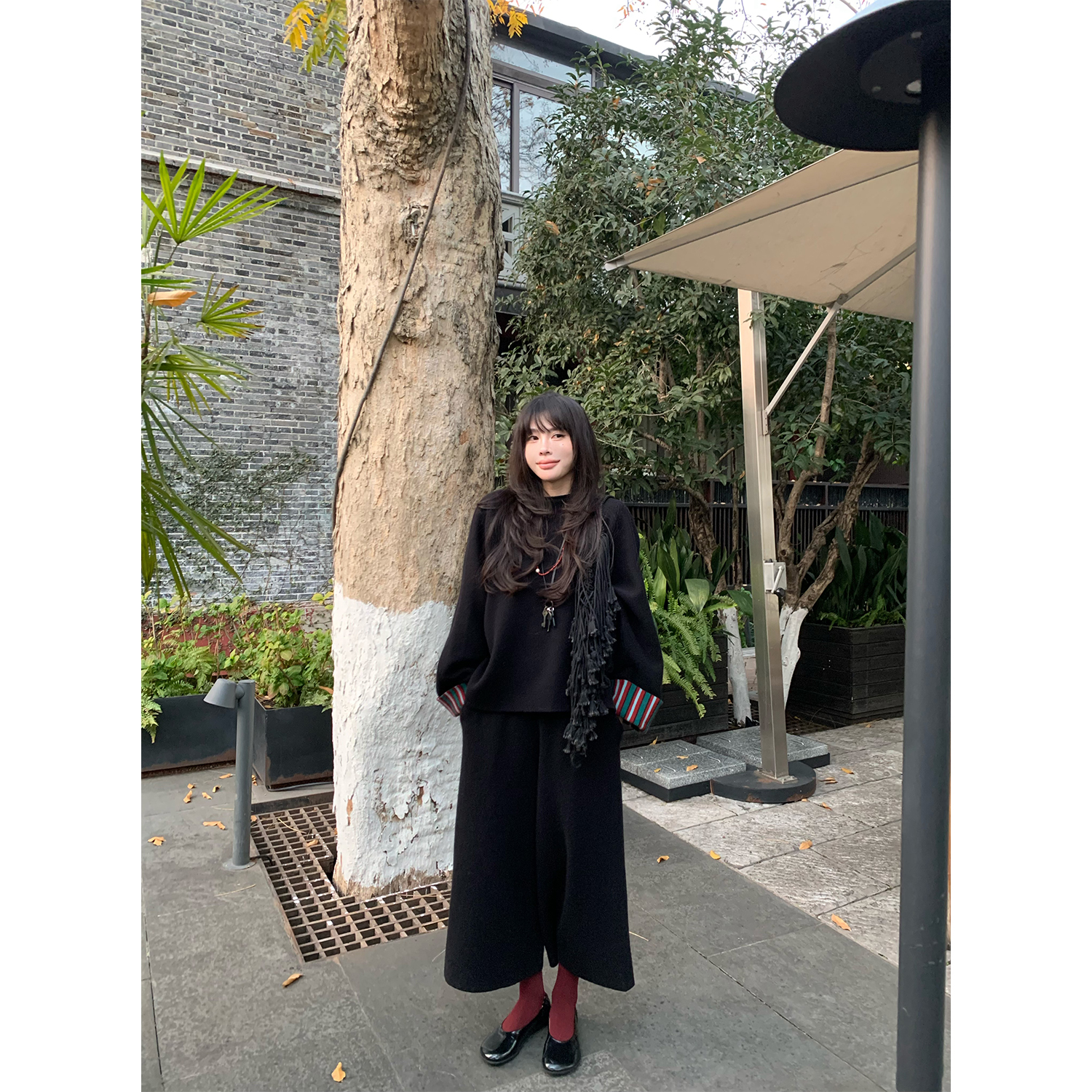 ASM ANNA懒人套装双股羊毛纱撞色袖口宽松针织套装A2512BTZ051 