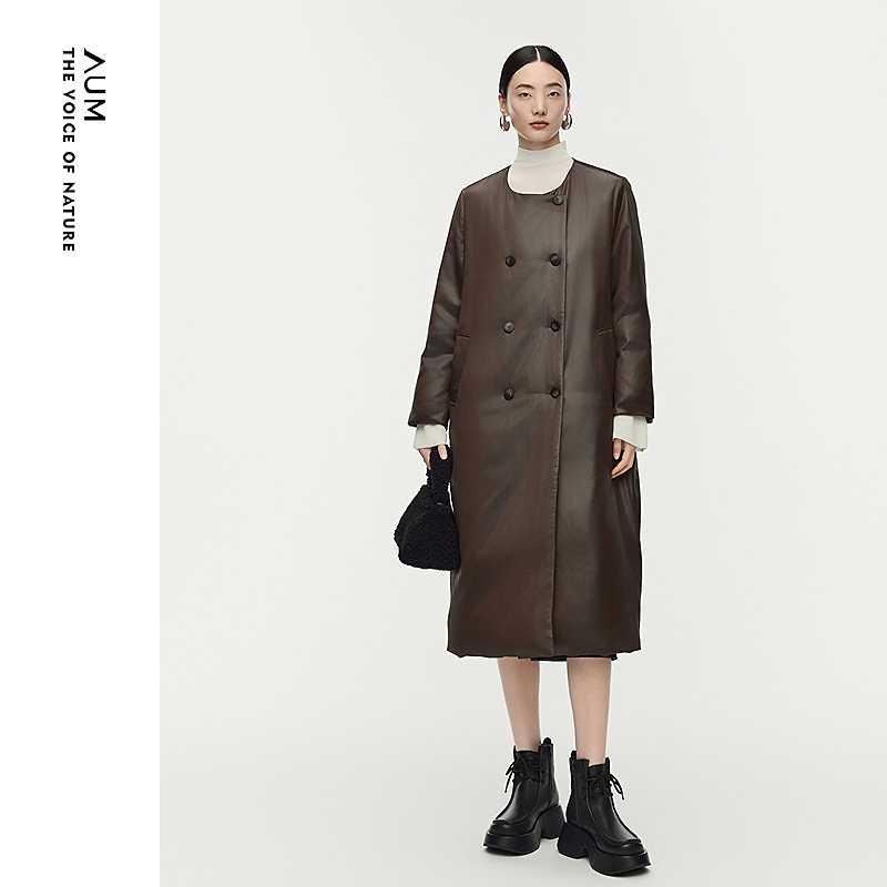 AUM25年冬季新款时尚中长款保暖可拆卸立体围巾羽绒服M1FZ4938Y