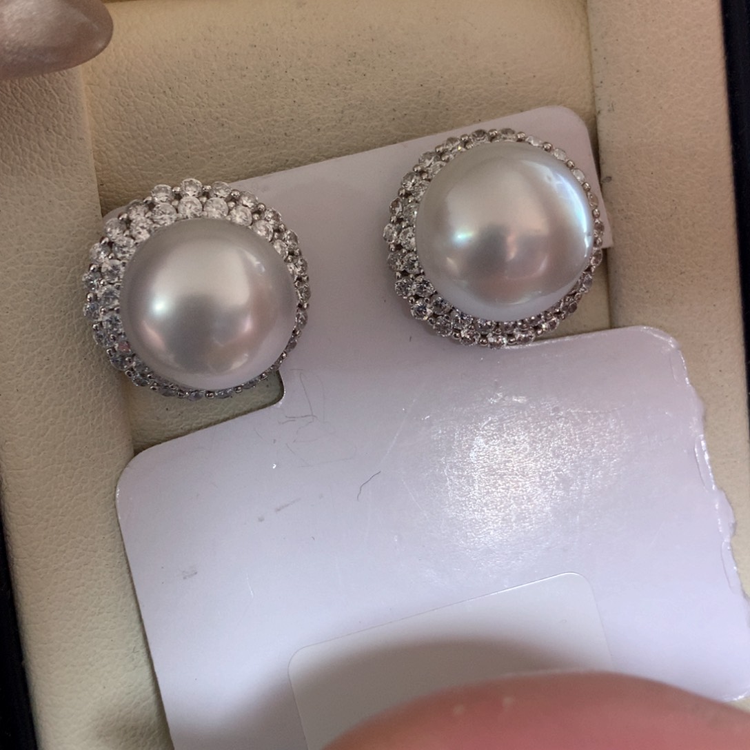 海水珍珠耳饰银S925镶嵌